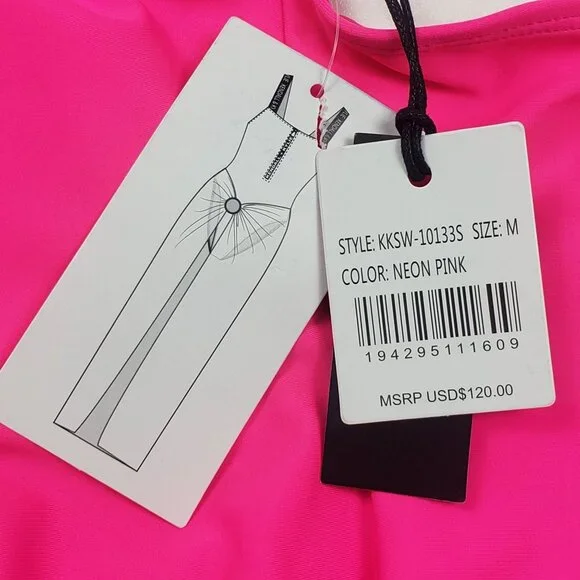 Kendall and Kylie One Piece Swimsuit Women's Medium Neon Pink & Black Call Out - Picture 10 of 16